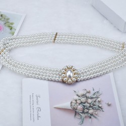 ornament Dress four row buckle Pearl belt diamond elasticity Pearl chain woman..
