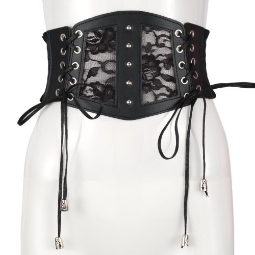 lace lady width belt elasticity Double belt ornament Dress Tightness Double leaf Girdle black