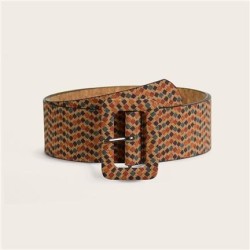 Bohemia lady belt retro Stripe geometry print fashion bag buckle belt