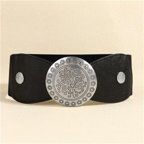 Metal Round buckle belt woman carving retro Girdle ornament big Winter all-Purpose elasticity Girdle pal