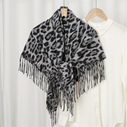 leopard pattern imitate sheep velvet warm shawl Autumn and Winter fashion all-Purpose woman scarf short tassel