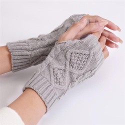 short style rhombus knitting woolen warm half glove Autumn and Winter woman fa..