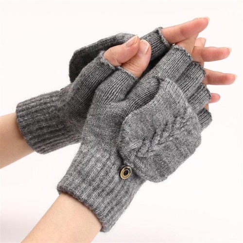 ( gray) flower half woolen warm glove man woman Autumn and Winter Word knitting