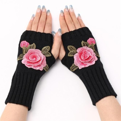 short style fashion flowers glove Autumn and Winter lady knitting woolen sleeves warm half glove