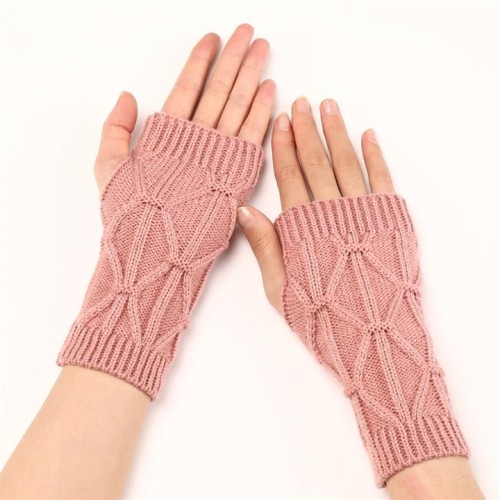 rhombus short style glove Autumn and Winter man woman fashion sleeves knitting woolen warm half