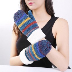  Stripe color warm glove Autumn and Winter woman knitting woolen velvet thick ..