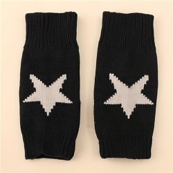 lovely Five-pointed star black glove man woman student Word brief knitting war..