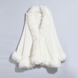 women dress knitting Coat shawl imitate fox fur collar leather shawl Coat woma..