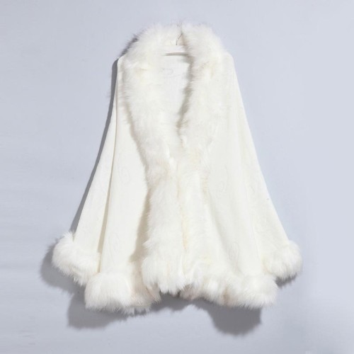 women dress knitting Coat shawl imitate fox fur collar leather shawl Coat woman#