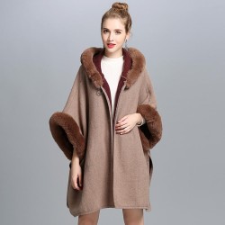Autumn and Winter shawl imitate fur collar hooded Double surface cardigan wind..