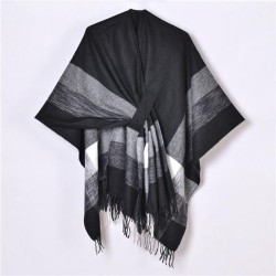  new occidental style color Stripe belt shawl Coat lady Jacquard warm tassel c..