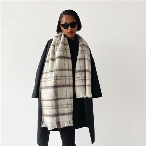 white imitate sheep velvet grid scarf woman Winter high wool all-Purpose shawl thick warm