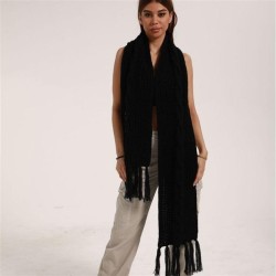  Winter pure color knitting warm scarf tassel style comfort soft