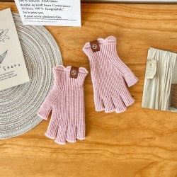 touch screen pure color wool knitting glove Korean style half glove wind Winte..
