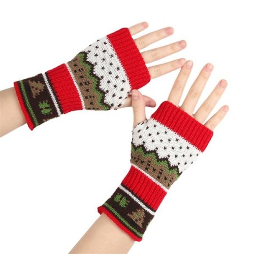 occidental style Autumn and Winter christmas tree glove color warm half sleeves christmas knitting woolen glove
