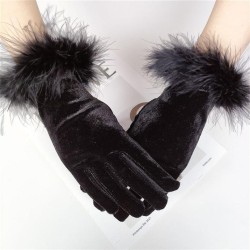 retro gold velvet feather glovecoslay woman swan velvet glove