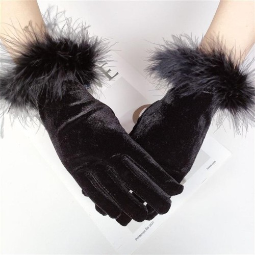 ( black)retro gold velvet feather glovecoslay woman swan velvet glove