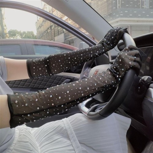 Halloweencoslay diamond lace glove nets yarn flash diamond woman summer Sunscreen watch-face glove