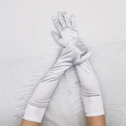 glove occidental style long glove black Sunscreen black watch-face long tassel..