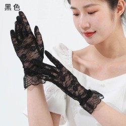 summer thin style flower lace glove lady short style black white big color bri..