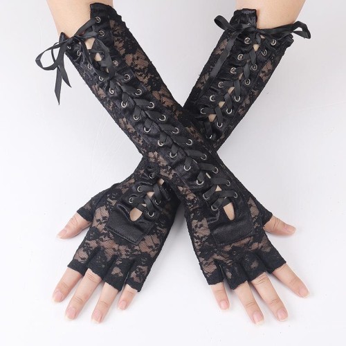 occidental style long style buckle lace half glovecos female Sunscreen glove glove