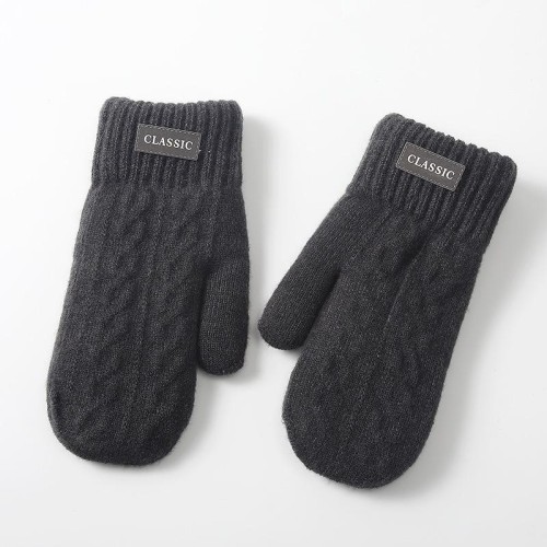 man autumn Winter woolen velvet glove Outdoor knitting warm bag glove thick Double layer wind glove