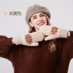 warm thick flower glove woman Outdoor autumn Winter knitting glove velvet Doub..