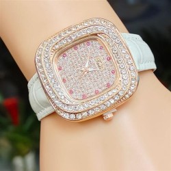 ( white)fashon square fully-jewelled lady watch woman watch-face quartz watch-..