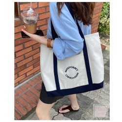 ( **cm Navy blue)canvas bag woman bag high capacity belt zipper student portable all-Purpose bag