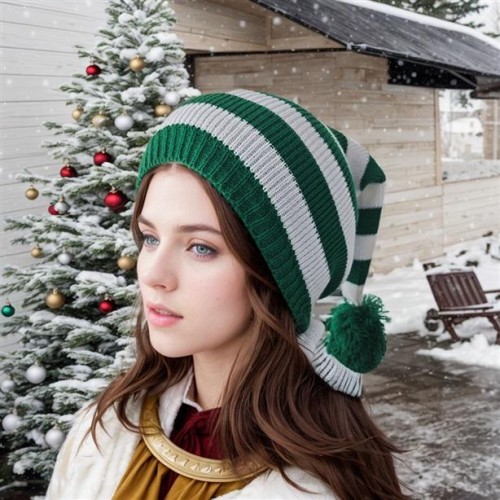 (+ while )christmas knitting hat thick long velvet Winter warm color thick woolen hat christmas