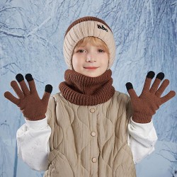 Winter child hat Word embroidery knitting gloves woolen boy Outdoor warm hedgi..