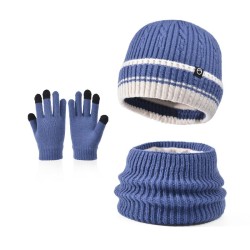 (  blue)child hat gloves set Winter velvet knitting woolen Outdoor warm hedgin..