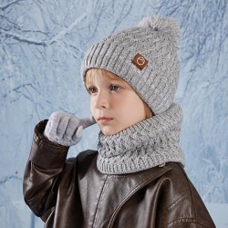 child hat gloves set Winter man girl Outdoor velvet warm hedging knitting wool..