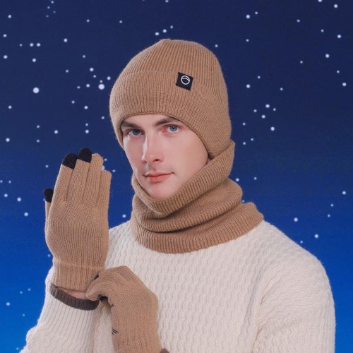 Winter hat gloves set velvet warm woolen occidental style man knitting hedging