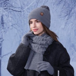Winter warm hat gloves three lady Outdoor velvet thick hedging knitting woolen
