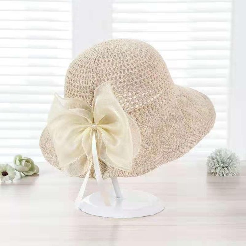 summer lady sunscreen straw hat foldable sun hat Sandy beach sunscreen bow Bucket hat