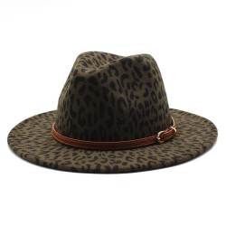Autumn and Winter wind woollen man lady occidental style big hat fashion leopa..