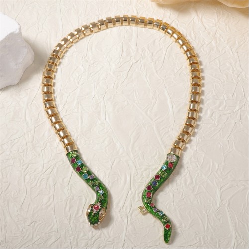 ( Gold)occidental style exaggerating fashion creative Metal chain embed color zircon color snake animal pendant woman