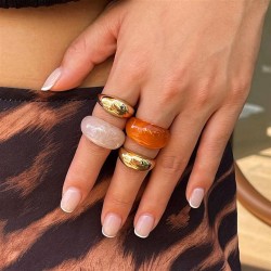 occidental style ins wind Metal surface ring set  retro geometryrings surface