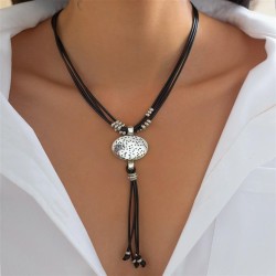 occidental style  ethnic style Metalecklace all-Purpose   retro tassel Oval pe..