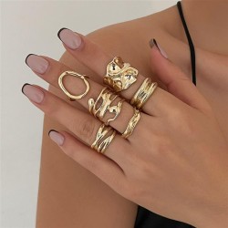 occidental style ins wind hollow Irregular ring  personality Metalring set