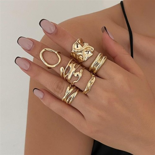 occidental style ins wind hollow Irregular ring  personality Metalring set