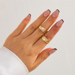 occidental style ins Metal surface geometry ring  Irregular mosaic Pearlring s..