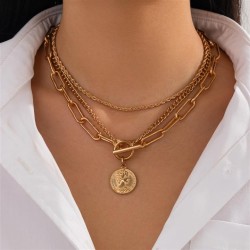 occidental style ins human Head pendant Metal necklace  personality Irregularn..