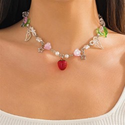 occidental style  sweet Acrylic pendant necklace  Country style Pearl beadseck..