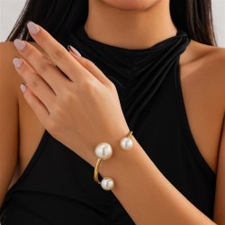 occidental style  elegant Irregular Metal bangle  fashion Pearl openingracelet