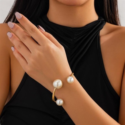 occidental style  elegant Irregular Metal bangle  fashion Pearl openingracelet