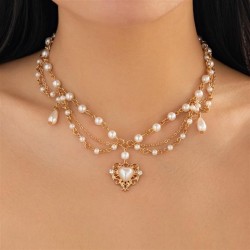 occidental style  brief Metal love pendant clavicle chain  fashion drop Pearln..
