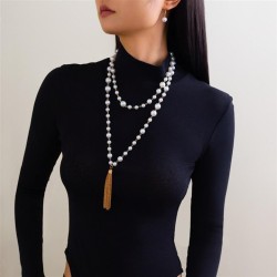 occidental style  wind Pearl beads sweater chain set  personality tasselecklac..