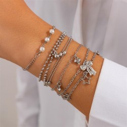 occidental style  fashion bow Alloy bracelet  brief Pearl Irregularracelet set